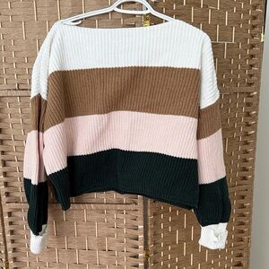 French Connection XS wide neck Sweater in White, Brown, Pink & Dark Green